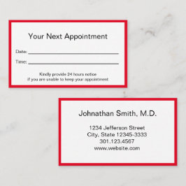 Professionele Bright Red en White Doctor's Kantoor Afsprakenkaartje