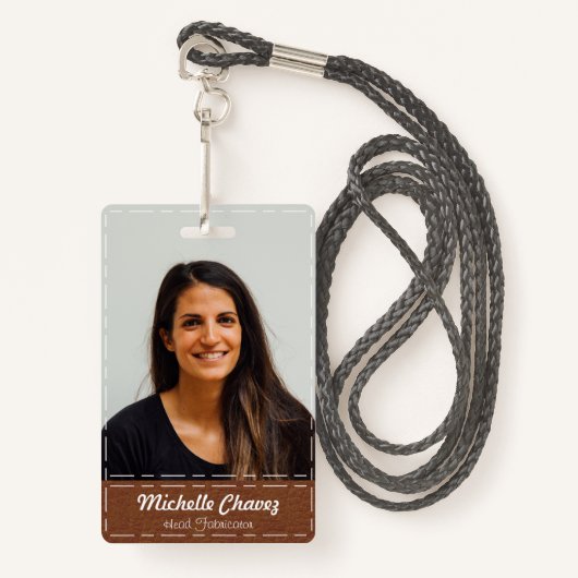 Professionele Brow White gestikte lederen foto Badge (Voorkant met draagriem)