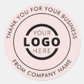 Professionele Business Logo Blush Pink Bedankt Ronde Sticker (Voorkant)