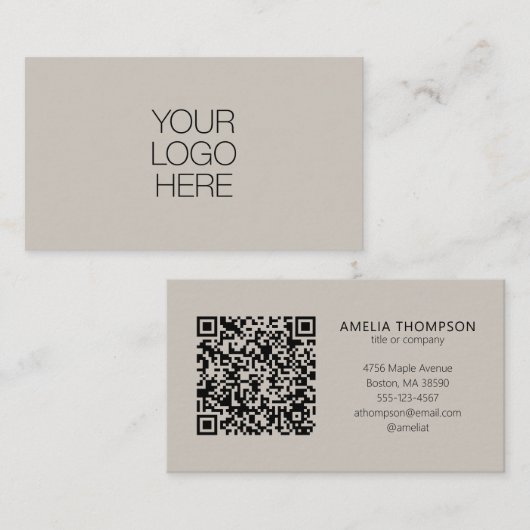 Professionele Business Logo Soft Taupe QR-code Visitekaartje (Voorkant / Achterkant)