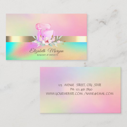 Professionele Cake Mixer Bloemen Bakkerij Holograf Visitekaartje (Voorkant / Achterkant)