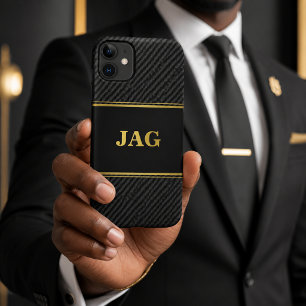 Professionele Carbon Black & Gouden Monogram Case-Mate iPhone Case