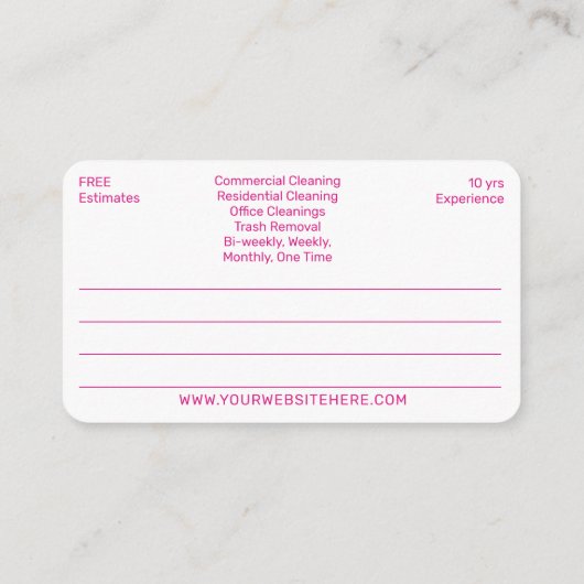 Professionele Cartoon reinigen/Janitorial Visitekaartje (Achterkant)