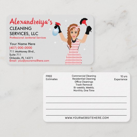 Professionele Cartoon reinigen/Janitorial Visitekaartje (Voorkant / Achterkant)
