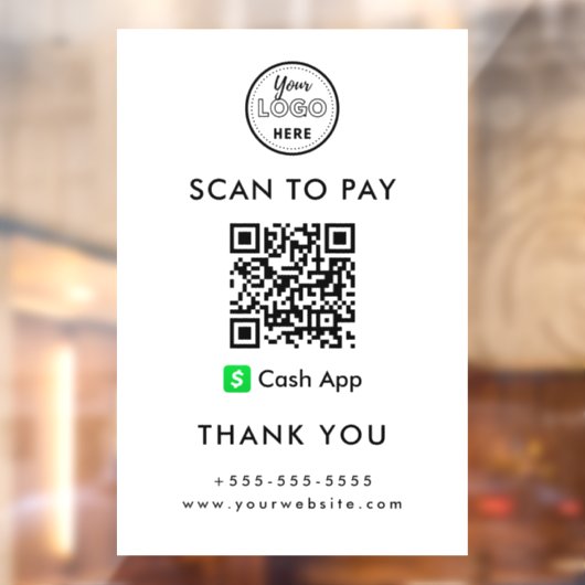 Professionele Cash App QR Code Scan naar Betalen L Raamsticker (Vel 2)