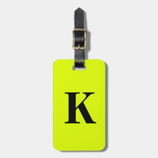 Professionele Chartreuse Gele Neon Monogram Naam Bagagelabel (Voorkant verticaal)