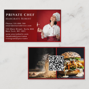 Professionele Chef Sociale Media QR Code Rood Foto Visitekaartje