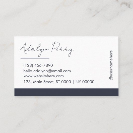 Professionele Chic Bold Navy Elegant Wit Schoon Visitekaartje (Achterkant)