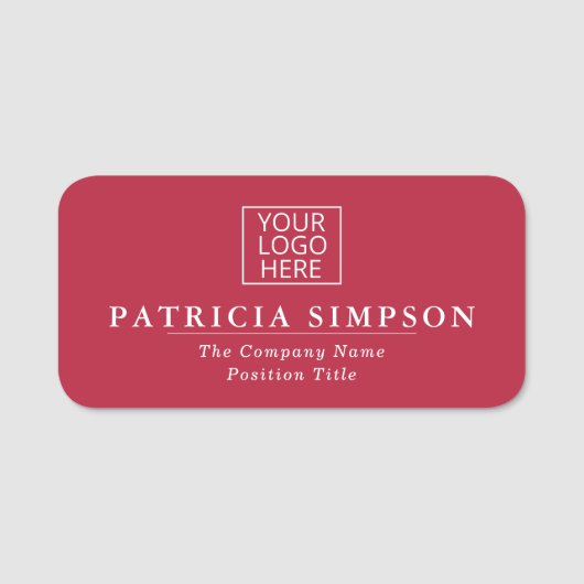 Professionele Chic Cyclamen Rood Wit: Elegante Log Naamplaatje (Voorkant)