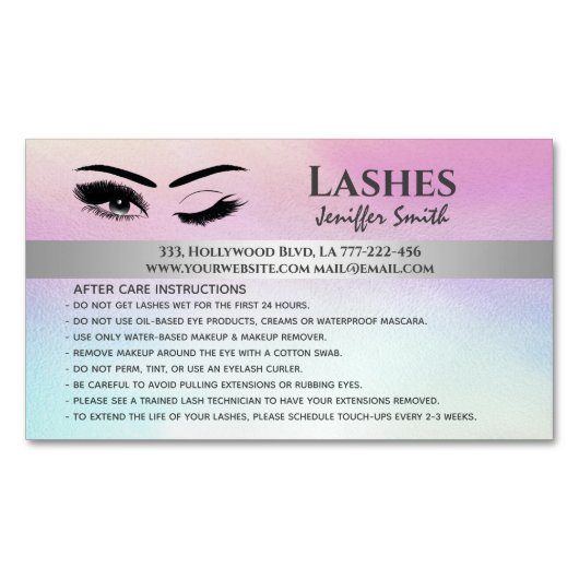 Professionele chic holographic lashin after care magnetisch visitekaartje (Voorkant)