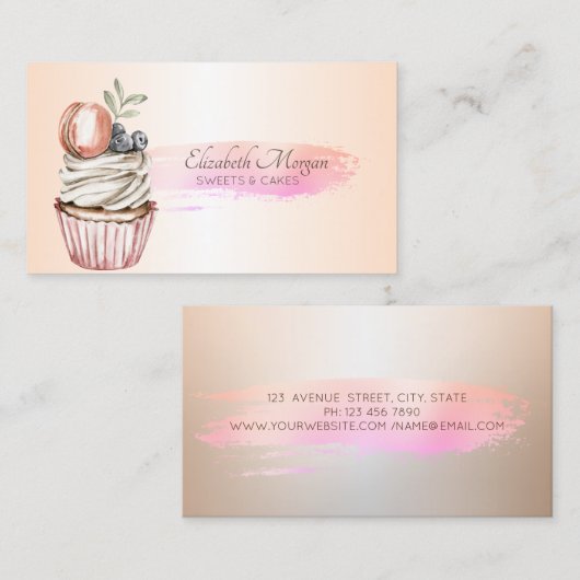 Professionele Chic Kwaststreek Cupcake Visitekaartje (Voorkant / Achterkant)