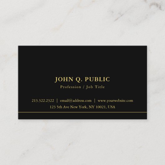 Professionele Chic Simpele Sjabloon Zwart En Goud Visitekaartje (Voorkant)