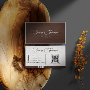 Professionele Chocolade Brown Script QR-code Visitekaartje
