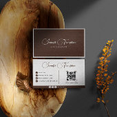 Professionele Chocolade Brown Script QR-code Visitekaartje