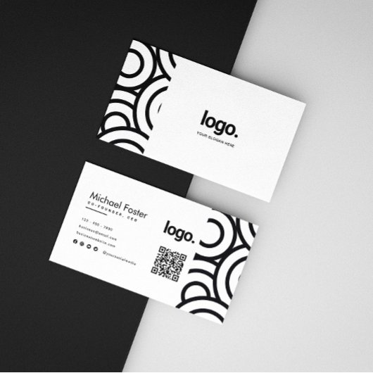 Professionele Cirkel Zwart Wit Minimalistische QR- Visitekaartje