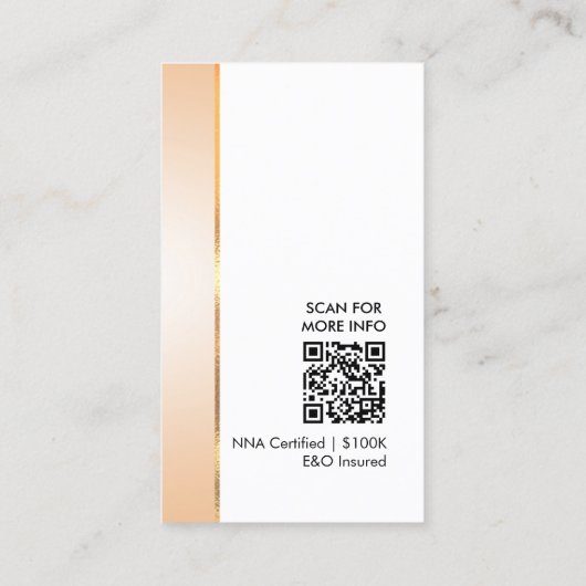 Professionele Classy Peach & Gold Photo Notary QR Visitekaartje (Achterkant)