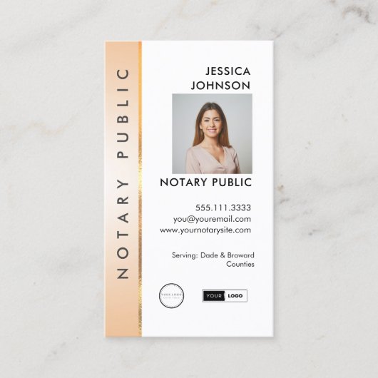 Professionele Classy Peach & Gold Photo Notary QR Visitekaartje (Voorkant)