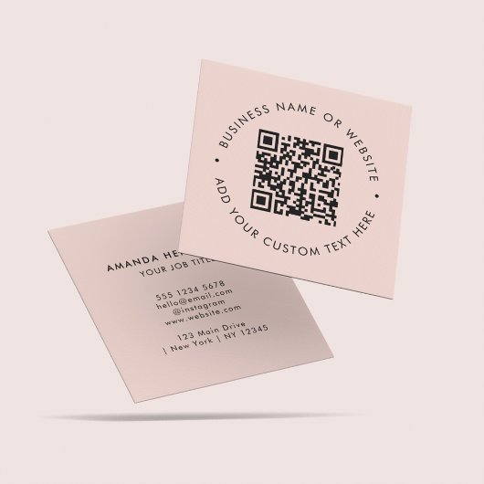 Professionele Clean Blush Pink scanbare QR-code Vierkante Visitekaartje