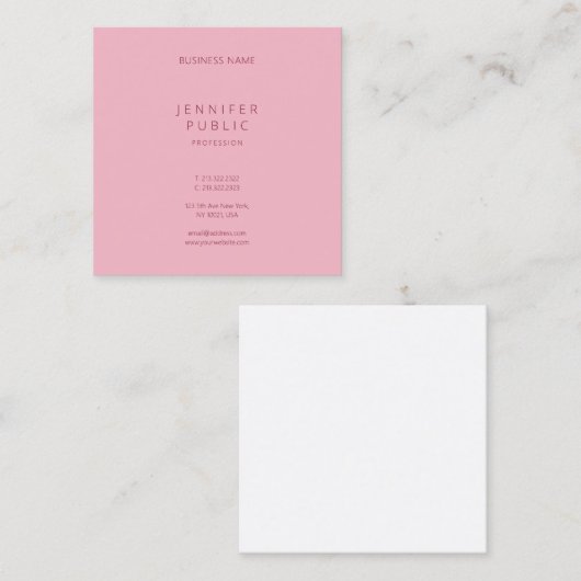 Professionele Clean Sjabloon Roze Modern Elegant Vierkante Visitekaartje (Voorkant / Achterkant)