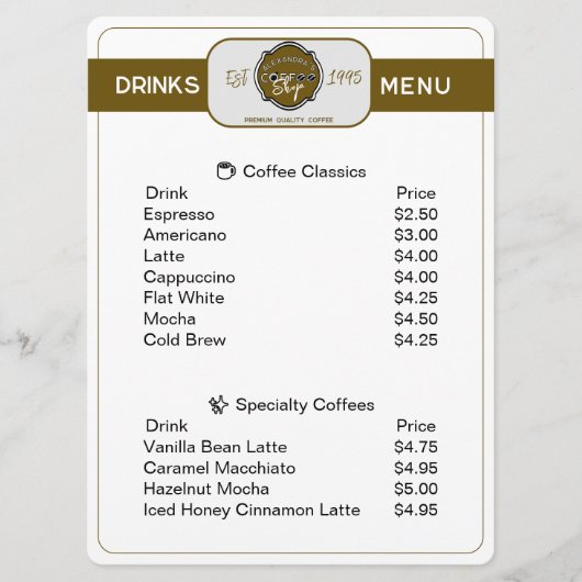 Professionele coffeeshop Gepersonaliseerde Drinken Menu (Voorkant)
