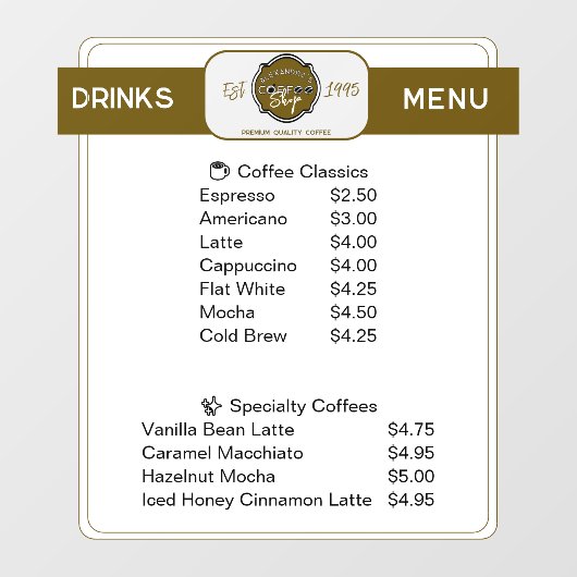 Professionele coffeeshop gepersonaliseerde Drinken Raamsticker (Vel)