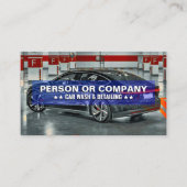Professionele Cool Zwart Blauw Auto Wassen & Detai Visitekaartje (Voorkant)