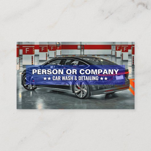 Professionele Cool Zwart Blauw Auto Wassen & Detai Visitekaartje (Voorkant)