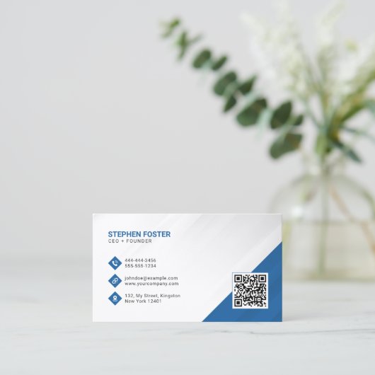 Professionele Corporate Blauw Wit QR Code Toevoege Visitekaartje (Staand voorkant)