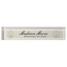 Professionele Cream Neutral Lawyer Desk Name Bord
