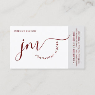Professionele Curvature Burgundy Script Monogram Visitekaartje