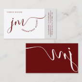 Professionele Curvature Burgundy Script Monogram Visitekaartje (Voorkant / Achterkant)