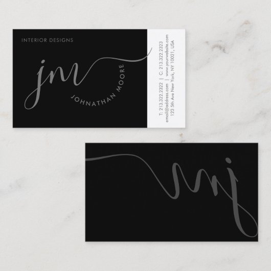 Professionele curvature grijze monogram visitekaartje (Voorkant / Achterkant)