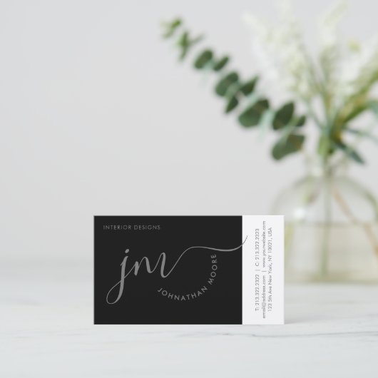 Professionele curvature grijze monogram visitekaartje (Staand voorkant)