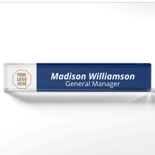 Professionele Custom Name Bord met Logo, Navy Blue Naambordje