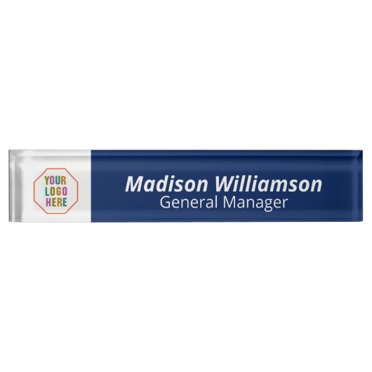 Professionele Custom Name Bord met Logo, Navy Blue Naambordje (Voorkant)