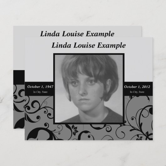 professionele damesherdenkingskaart (Voorkant / Achterkant)