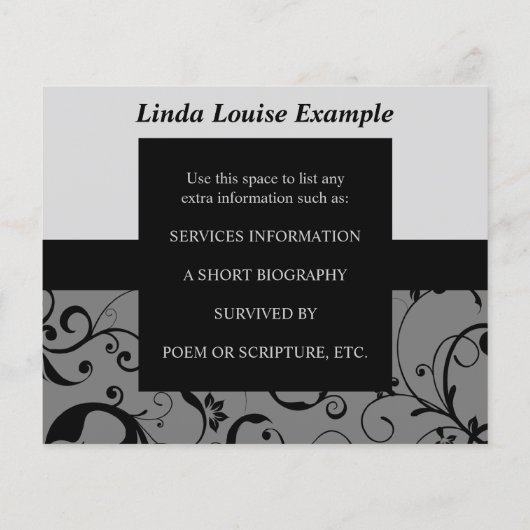 professionele damesherdenkingskaart (Achterkant)