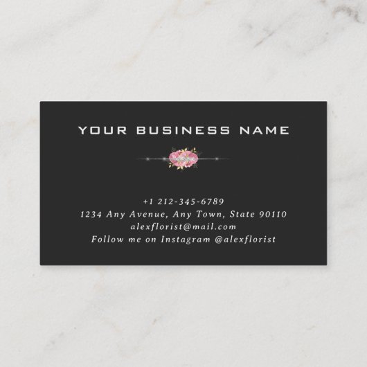 Professionele Diamant Roze Bloemplank Visitekaartje (Achterkant)