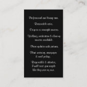 Professionele dichter- en huishoudzitting visitekaartje (Achterkant)