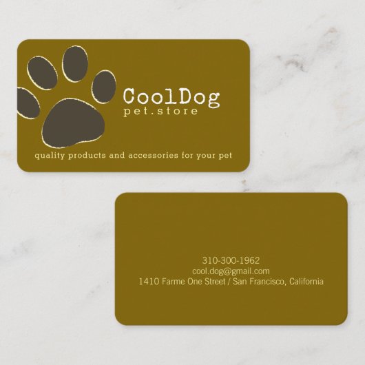 Professionele dierenwinkel. Cool Dog Visitekaartje (Voorkant / Achterkant)