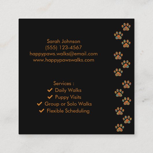  professionele Dog Walker Visitekaartje (Achterkant)