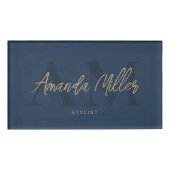 Professionele Donker Marine Blauw Moderne Aangepas Naambadge (Voorkant)
