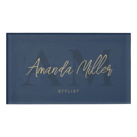 Professionele Donker Marine Blauw Moderne Aangepas Naambadge (Voorkant)