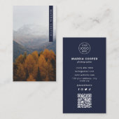 Professionele Donkerblauwe Foto Logo QR Code Visitekaartje (Voorkant / Achterkant)