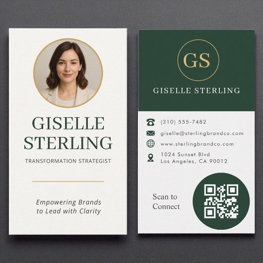Professionele donkergroene gouden foto QR-code Mod Visitekaartje