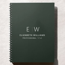 Professionele Donkergroene Monogram Zakelijk Initi Notitieboek
