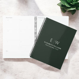 Professionele Donkergroene Monogram Zakelijk Initi Planner