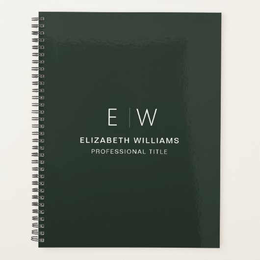 Professionele Donkergroene Monogram Zakelijk Initi Planner (Voorkant)