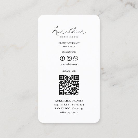 Professionele drone operator Minimal White Modern Visitekaartje (Achterkant)