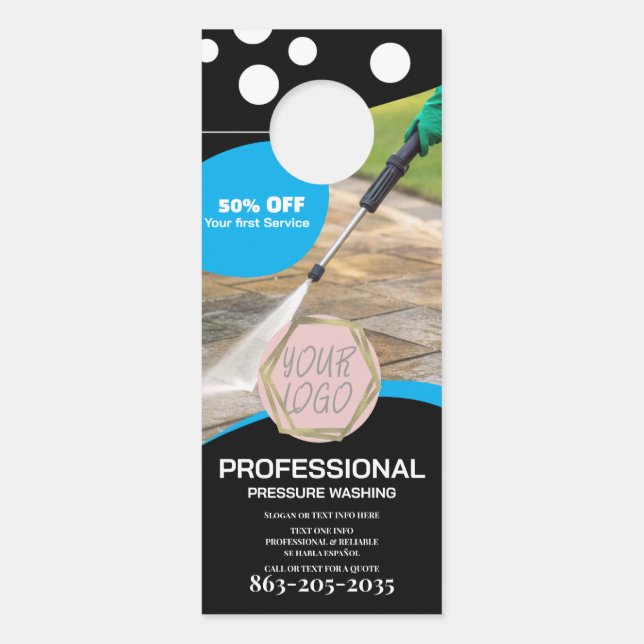 Professionele drukwas minimalistische logo korting deurhanger (Voorkant)